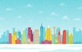 Winter Snow in America City Cityscape Skyline Landmark Building Illustration