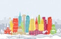 Winter Snow in America City Cityscape Skyline Landmark Building Illustration