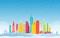 Winter Snow in America City Cityscape Skyline Landmark Building Illustration