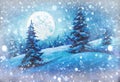 Winter snow background. Blurred snowflakes on Original oil painting - Christmas Royalty Free Stock Photo