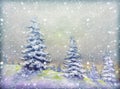 Winter snow background. Blurred snowflakes on Original oil painting - Christmas Royalty Free Stock Photo