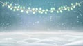 Winter snow background, with snowdrifts and garlands, snowstorm, snowflakes falling Royalty Free Stock Photo
