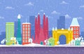 Winter Snow in Barcelona City Cityscape Skyline Landmark Building Illustration