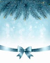 Winter snow and blue ribbon background. Royalty Free Stock Photo