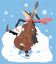 Winter. Snow. Cellist playing cello