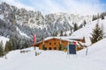 Winter snow chalet in Austrian Alps, Austria