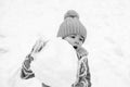 Winter snow and child game. People in snow. Happy winter time for kid. Cute boy in winter clothes. Theme Christmas Royalty Free Stock Photo