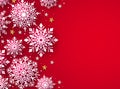 Winter snow for christmas vector background. Christmas snowflakes in red background. Royalty Free Stock Photo