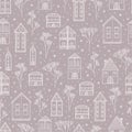 Winter snow cityscape seamless pattern. Royalty Free Stock Photo