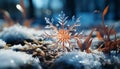 Winter snow close up frost on leaf, frozen branch, icy beauty generated by AI Royalty Free Stock Photo