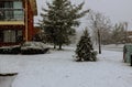 Winter snow covered residential house in snow on winter season in Canada and USA Royalty Free Stock Photo