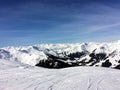 Winter snow covered mountain peaks in Austrian alps. Royalty Free Stock Photo