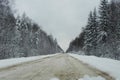 Winter snow-covered road. Beautiful forest, nature and road covered with snow. Details and close-up. Royalty Free Stock Photo