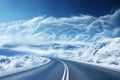 a winter snow covered road, beautiful landscape, winter forest and mountains, concept of travel and traffic safety on a Royalty Free Stock Photo