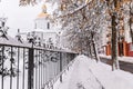 Winter street of Polotsk and Holy Epiphany Cathedral, Belarus