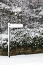 Winter snow covering a sign - England