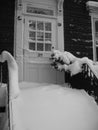 Winter snow on doorstep Royalty Free Stock Photo