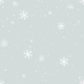Winter snow flakes christmas seamless background. Falling white glowing snow from sky. Snowflakes decoration vector Royalty Free Stock Photo