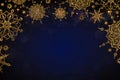Winter snow frame border with stars, sparkles and snowflakes on blue background. Royalty Free Stock Photo