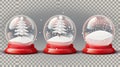 Winter snow globes. Empty winter crystal balls isolated on transparent background. Red bases and clear glass domes make Royalty Free Stock Photo