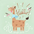 Winter and snow illustration. Giraffe cartoon characters.