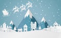 Winter Snow Landscape City Happy new year and Merry christmas,paper art and craft style.