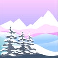 Winter snow four seasons nature landscape vector flat mountains forest scenery Royalty Free Stock Photo