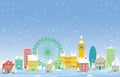 Winter Snow in London City Cityscape Skyline Landmark Building Illustration