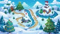 Winter snow map board for Christmas games. New Year track with achievement indicators and score progress. Merry Xmas Royalty Free Stock Photo