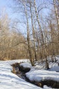 After the Winter Snow is Melting, the Flow of Water in Wooded Area. spring. a stream in the forest. thawing areas. Little creek Royalty Free Stock Photo