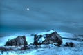 Winter Snow and Moon Scene HDR Royalty Free Stock Photo