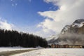 Winter snow mountains landscape and Engadin Valley Sils Maria in the swiss Alps