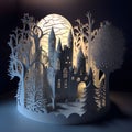 Winter Snow Night Papercut Castle Forest