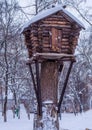 Hut on chicken legs on a tree in the winter fairy forest Royalty Free Stock Photo