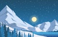 Winter Snow Pine Mountain Lake Snowfall Nature Landscape Illustration