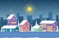 Winter Snow Pine Snowfall City House Landscape Illustration Royalty Free Stock Photo