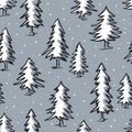 Winter snow pine trees seamless pattern Royalty Free Stock Photo