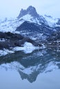 Winter and snow in Pyrenees lake Huesca Spain