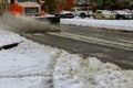 Winter the snow removal vehicle removing snow way after heavy snowfall Royalty Free Stock Photo