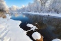 The winter snow and rime and water landscape