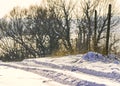 Winter snow road theme landscape during a sunny frosty day