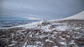 Pen y Fan mountain summit at sunset in winter Royalty Free Stock Photo