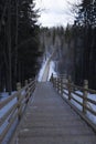 Winter snow shot of a wooden stairs through trees and forest in the northern open air museum Malye Korely near Arkhanglesk,