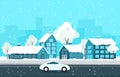 Winter Snow Tree Snowfall City House Landscape Illustration Royalty Free Stock Photo