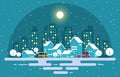 Winter Snow Tree Snowfall City House Landscape Illustration Royalty Free Stock Photo