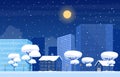 Winter Snow Tree Snowfall City House Landscape Illustration Royalty Free Stock Photo