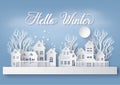 Winter Snow Urban Countryside Landscape City Village with ful lmoon Royalty Free Stock Photo