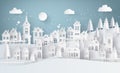 Winter Snow Urban Countryside Landscape City Village with ful lmoon