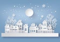 Winter Snow Urban Countryside Landscape City Village with ful lmoon Royalty Free Stock Photo