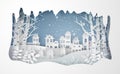 Winter Snow Urban Countryside Landscape City Village with ful lmoon Royalty Free Stock Photo